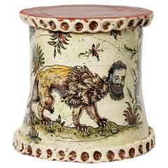 Glazed earthenware stool decorated with a chimera by Jérôme Galvin, 2025.