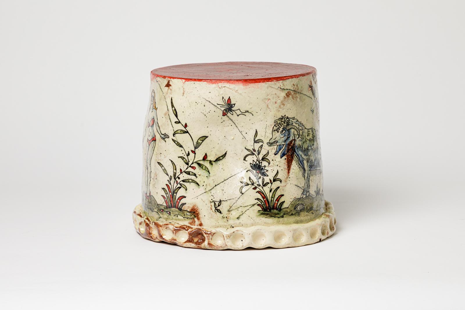 Glazed earthenware stool, decorated with a ram by Jérôme Galvin, 2025. In condizioni Nuovo in vendita a Saint-Ouen, FR