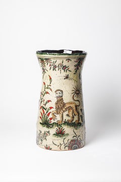 Glazed earthenware vase, decorated with fantastical animals by Jérôme Galvin.