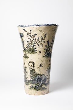 Glazed earthenware vase, decorated with fantastical animals by Jérôme Galvin.