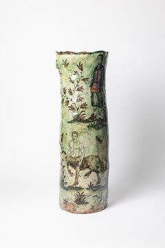 Vase aus glasiertem Steingut, verziert mit fantastischen Tieren von Jérôme Galvin.