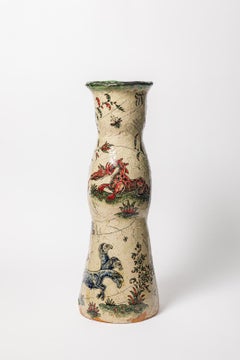 Glazed earthenware vase, decorated with fantastical animals by Jérôme Galvin.