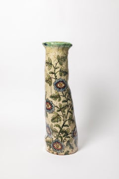 Glazed earthenware vase, decorated with fantastical animals by Jérôme Galvin.