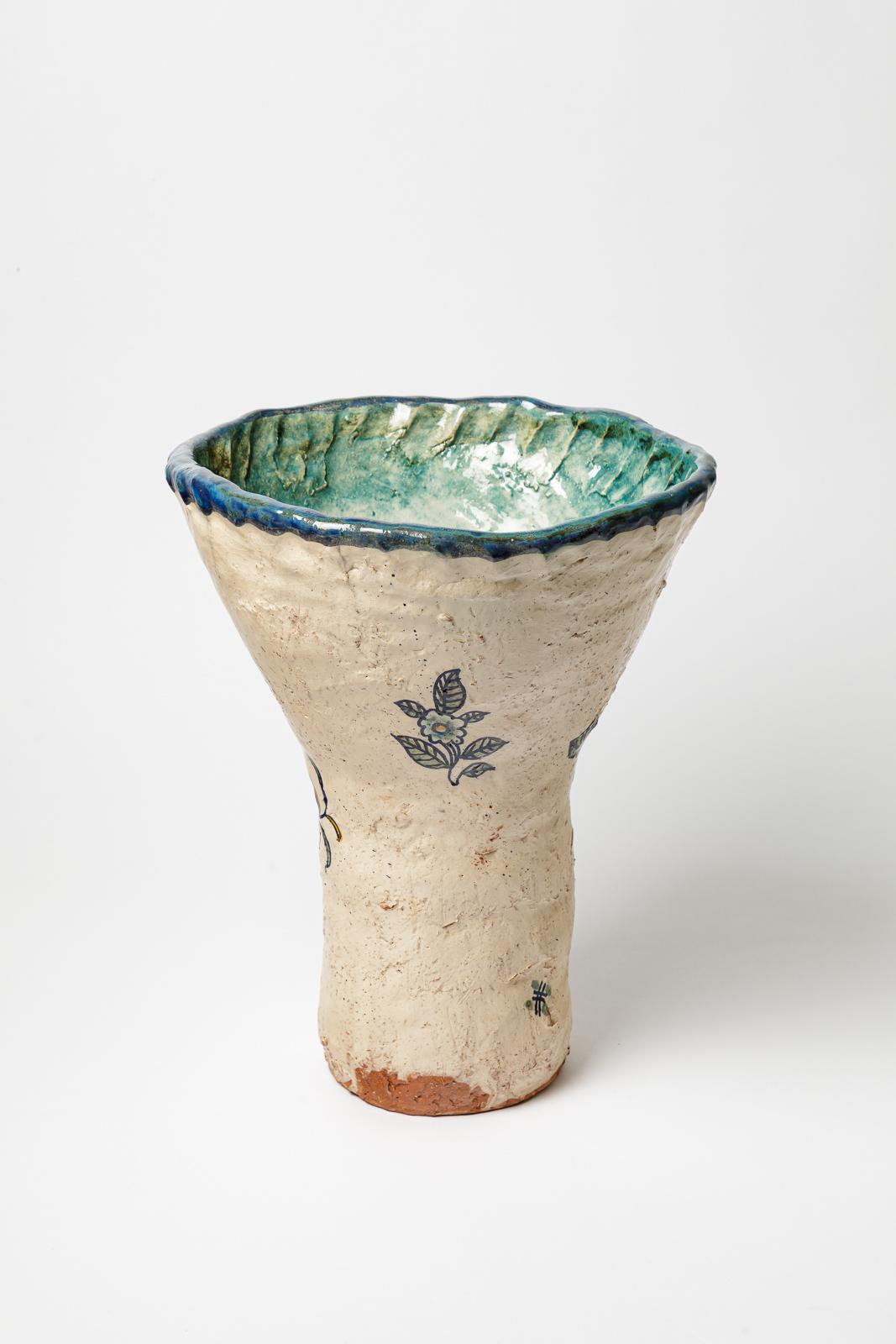 Francese Glazed earthenware vase, decorated with fantastical animals by Jerome Galvin. in vendita