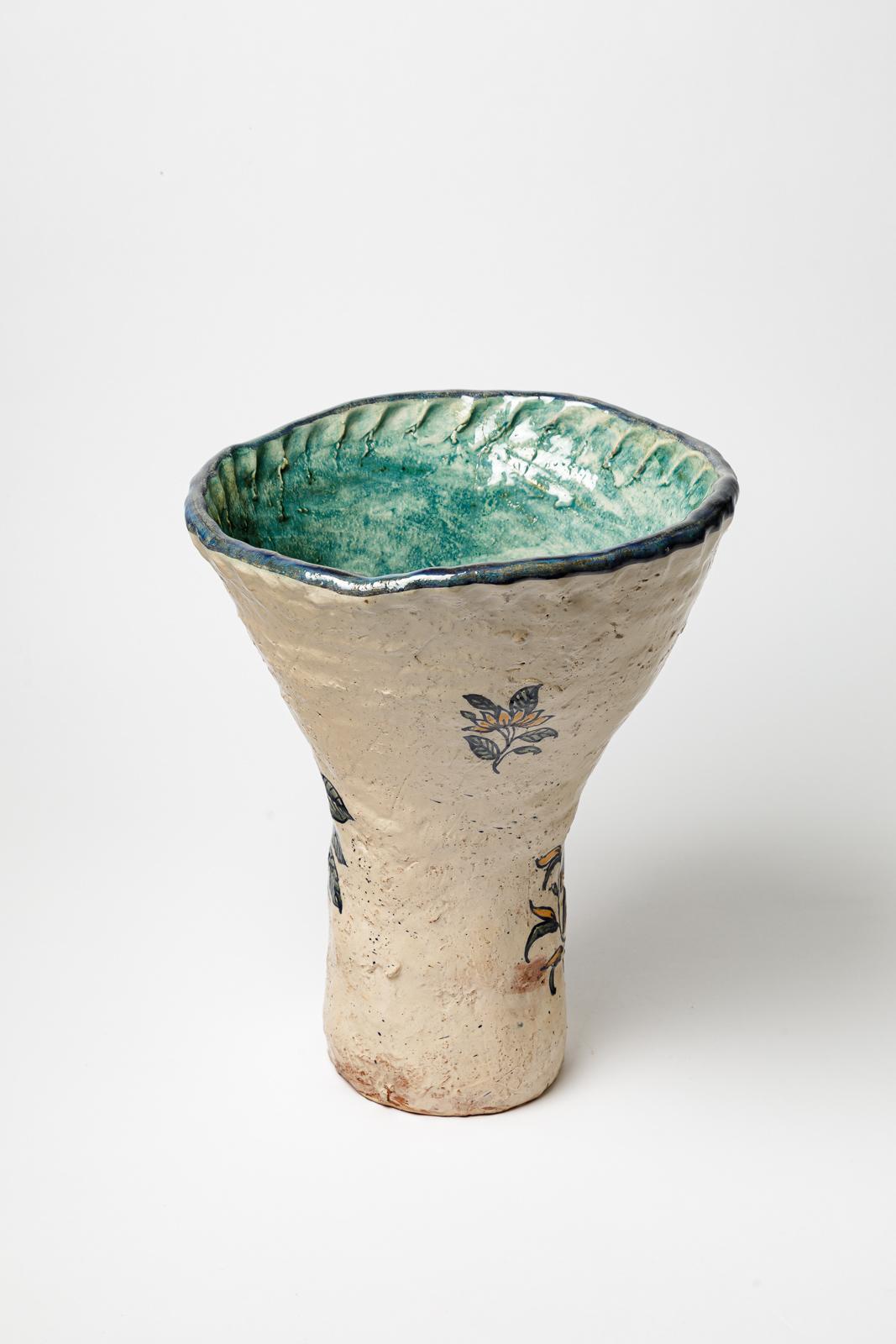 Francese Glazed earthenware vase, decorated with fantastical animals by Jerome Galvin. in vendita