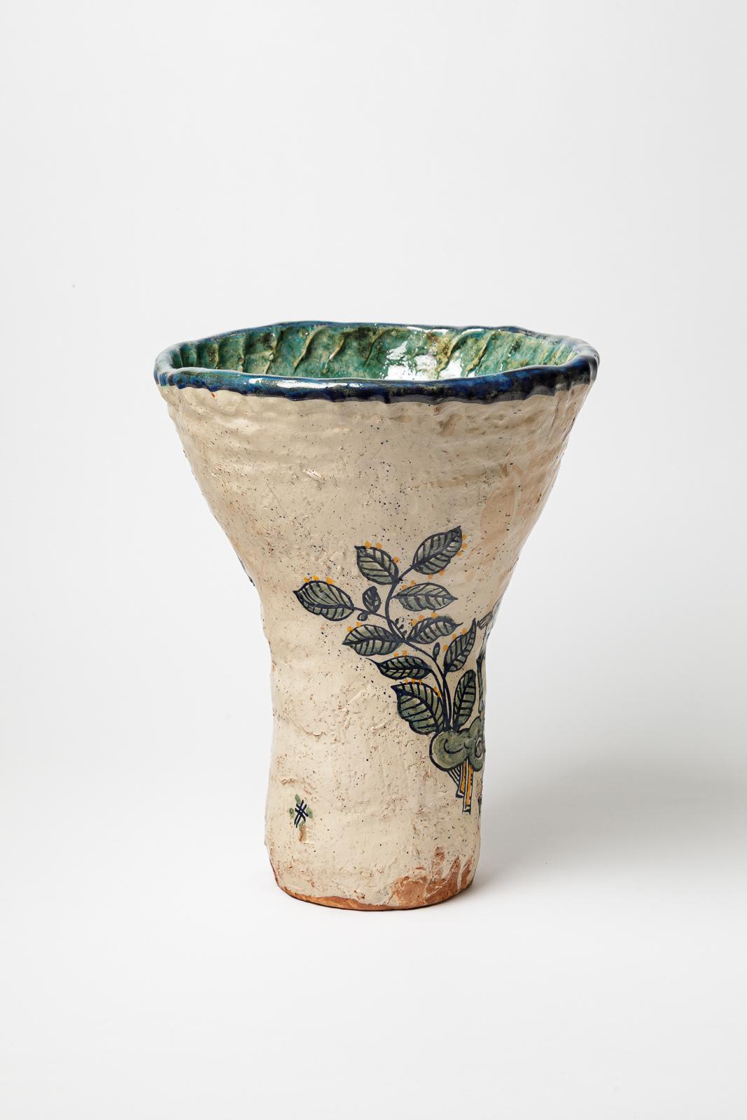 Glazed earthenware vase, decorated with fantastical animals by Jerome Galvin. In condizioni Nuovo in vendita a Saint-Ouen, FR