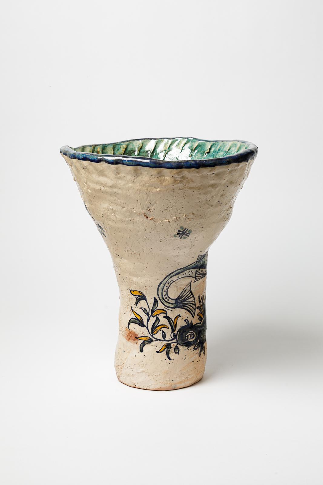 Glazed earthenware vase, decorated with fantastical animals by Jerome Galvin. In condizioni Nuovo in vendita a Saint-Ouen, FR