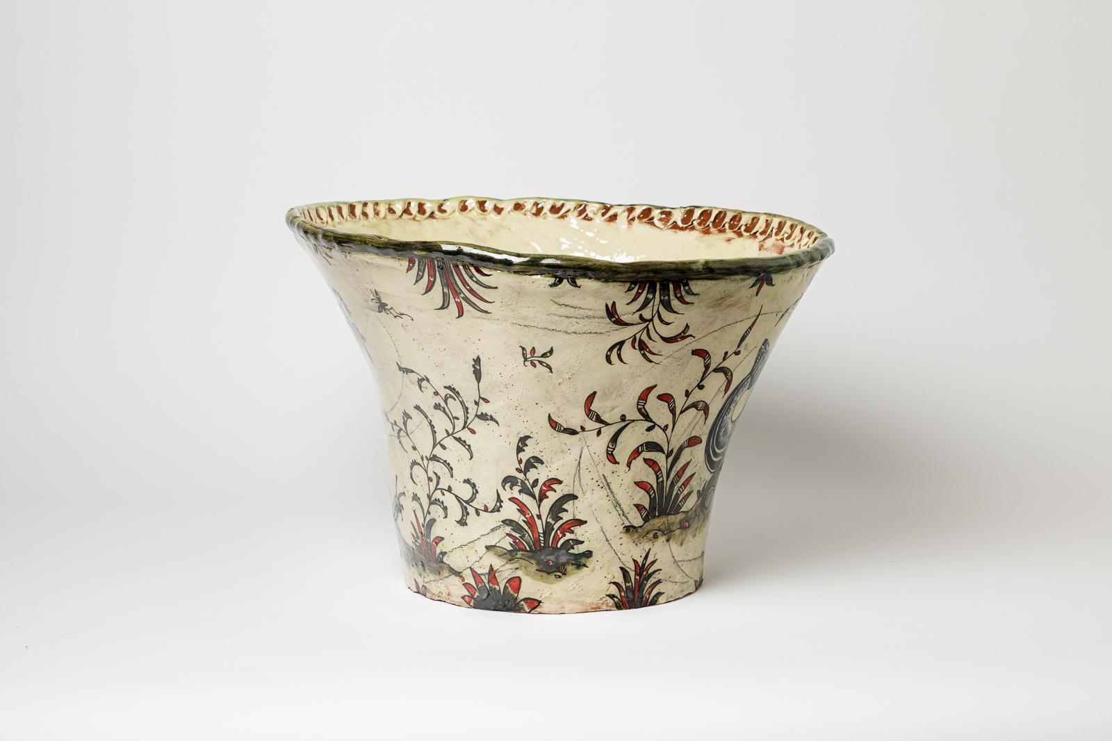 Glazed earthenware vase, decorated with fantastical animals by Jérôme Galvin. In condizioni Nuovo in vendita a Saint-Ouen, FR