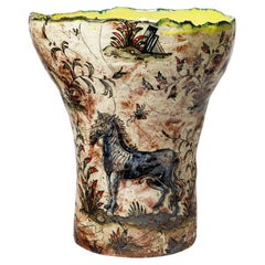 Glazed earthenware vase, decorated with fantastical animals by Jérôme Galvin.