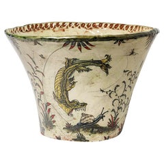 Glazed earthenware vase, decorated with fantastical animals by Jérôme Galvin.