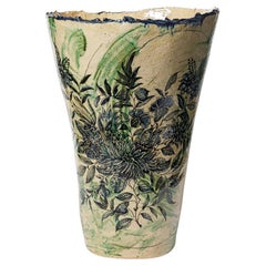 Glazed earthenware vase, decorated with fantastical animals by Jérôme Galvin.