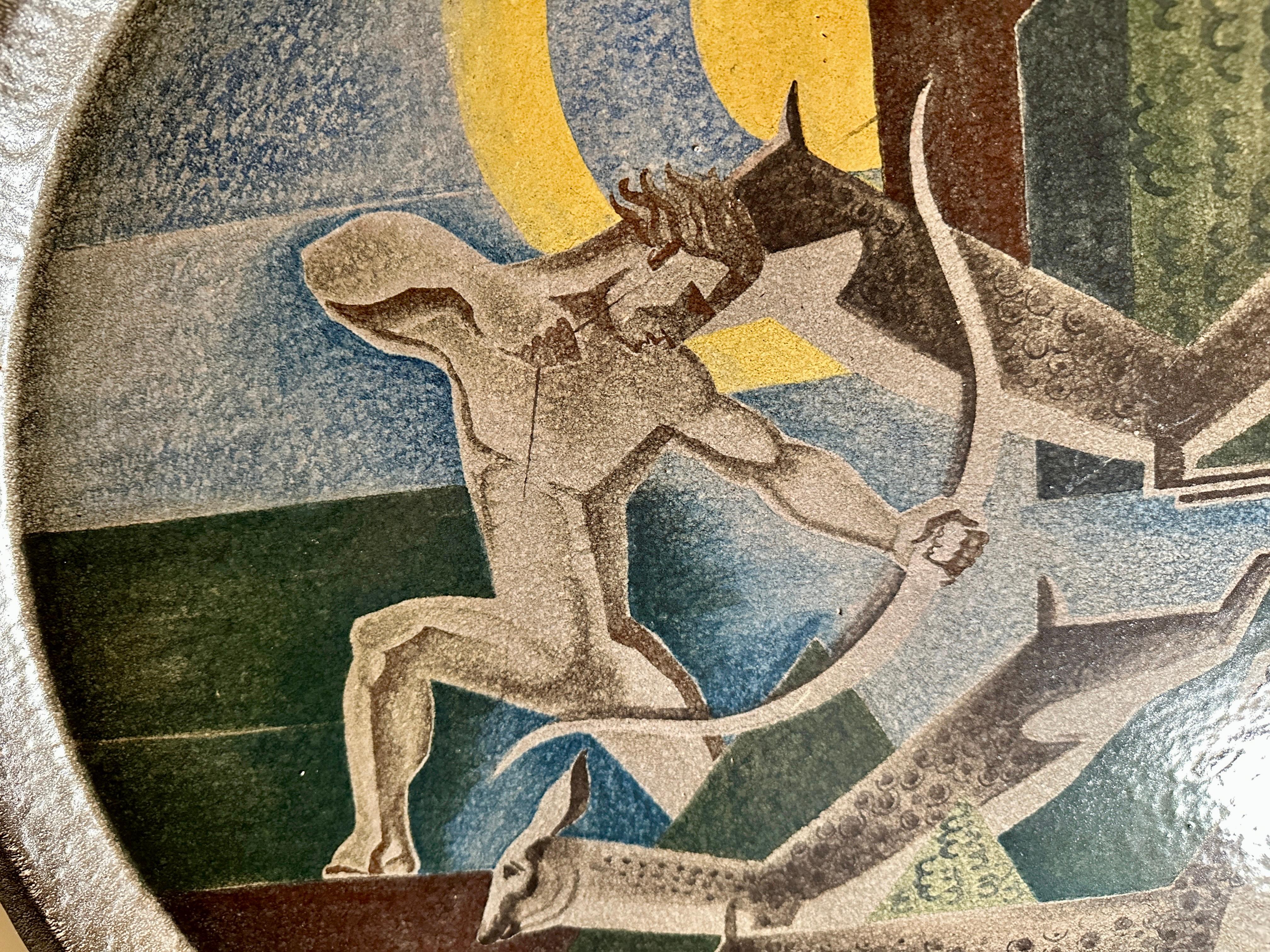 Wandteller aus glasiertem Steingut von Ewald Dahlskog, datiert 1930 (Schwedisch) im Angebot