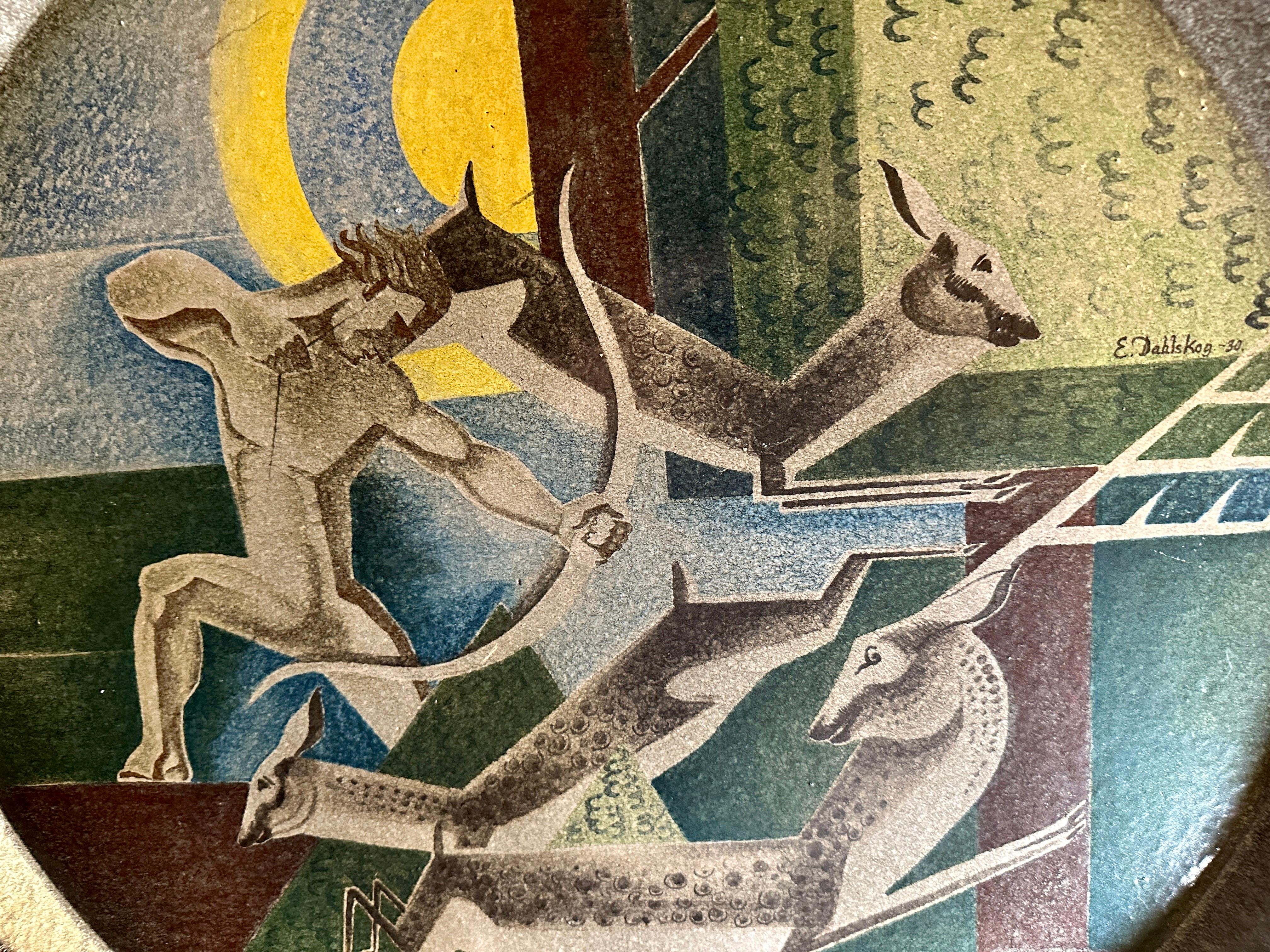 Wandteller aus glasiertem Steingut von Ewald Dahlskog, datiert 1930 (Mitte des 20. Jahrhunderts) im Angebot