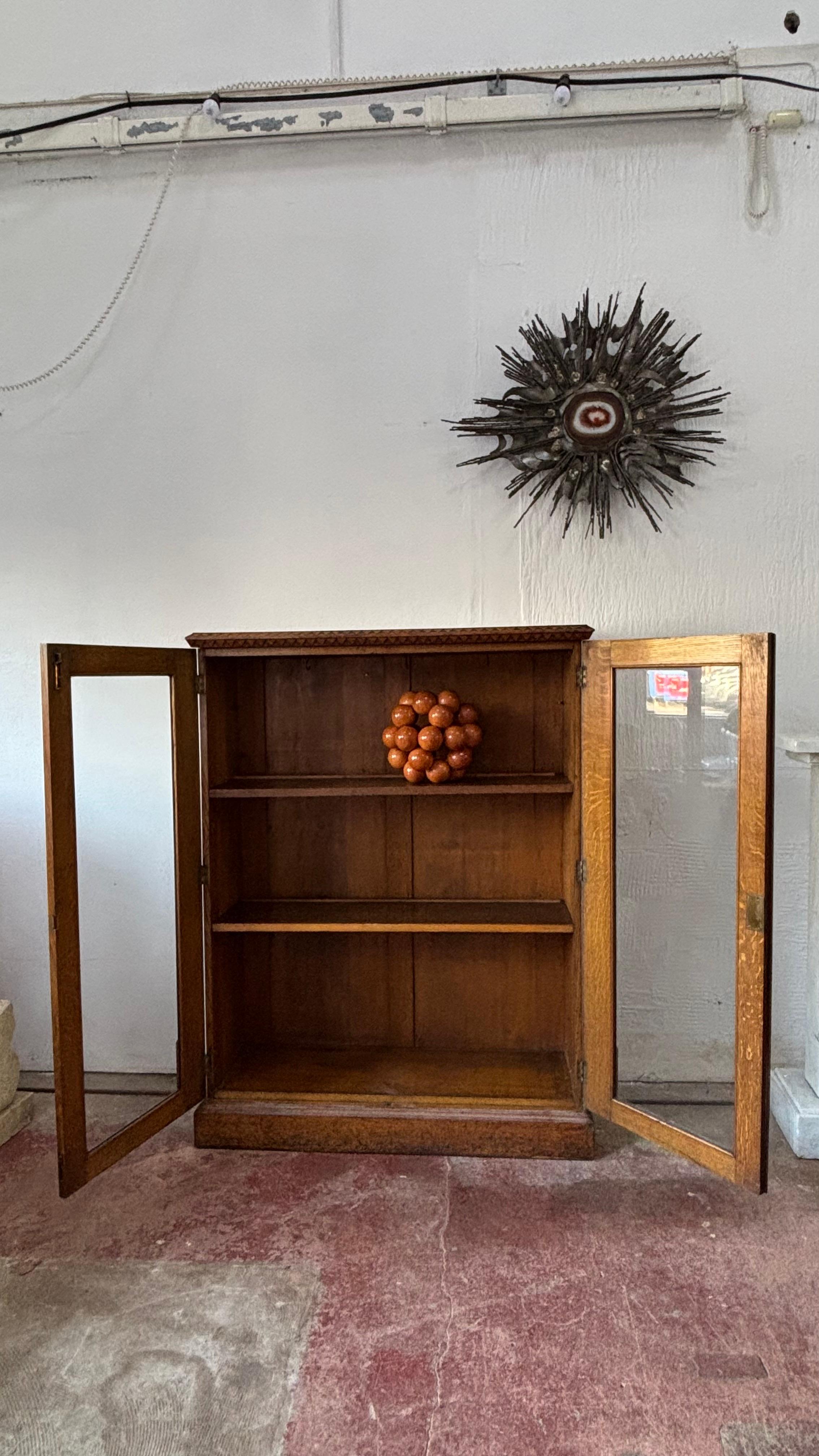 Glazed English Oak Display Bookcase Cabinet, c 1900 For Sale 13