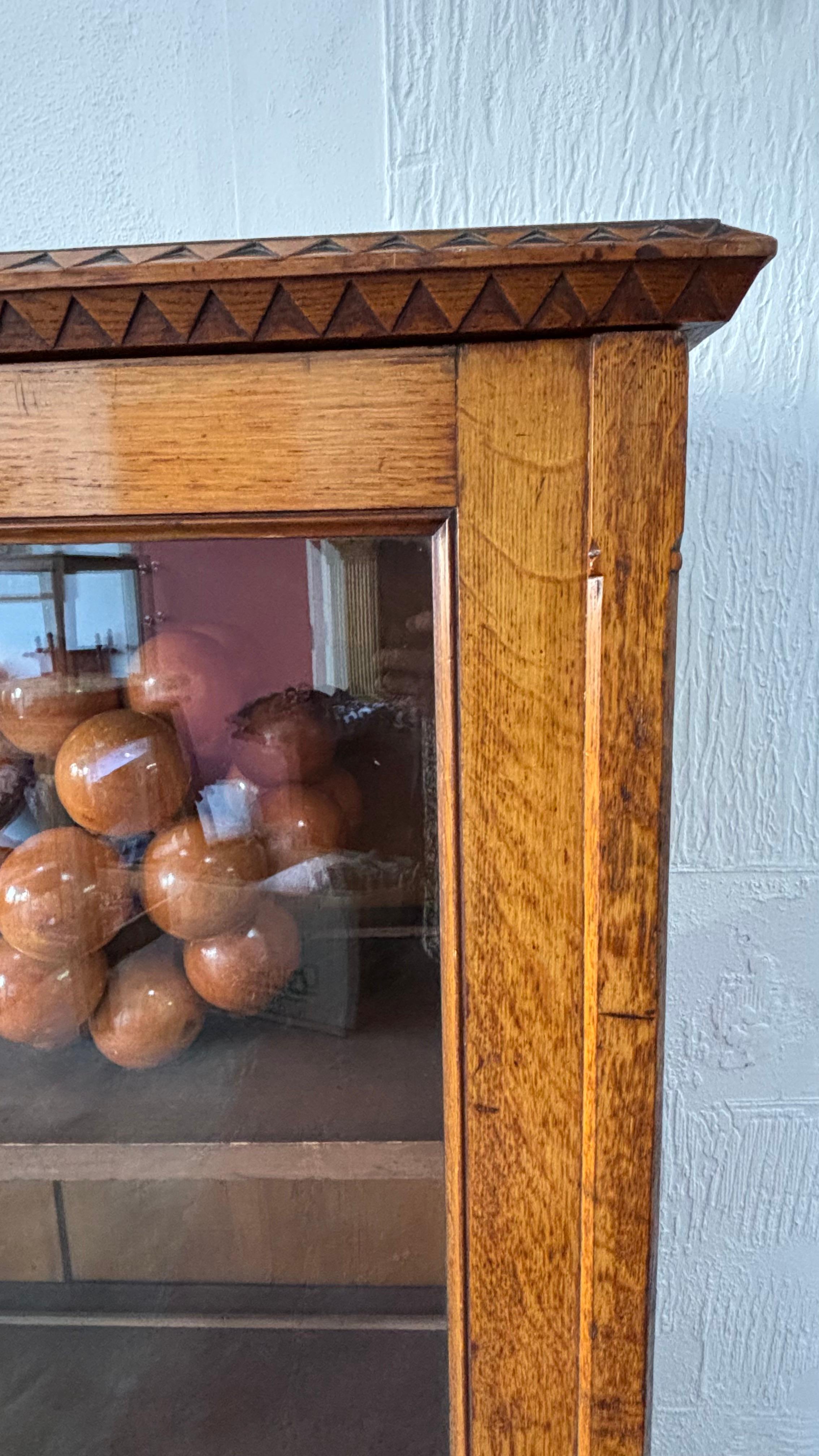 Late 19th Century Glazed English Oak Display Bookcase Cabinet, c 1900 For Sale