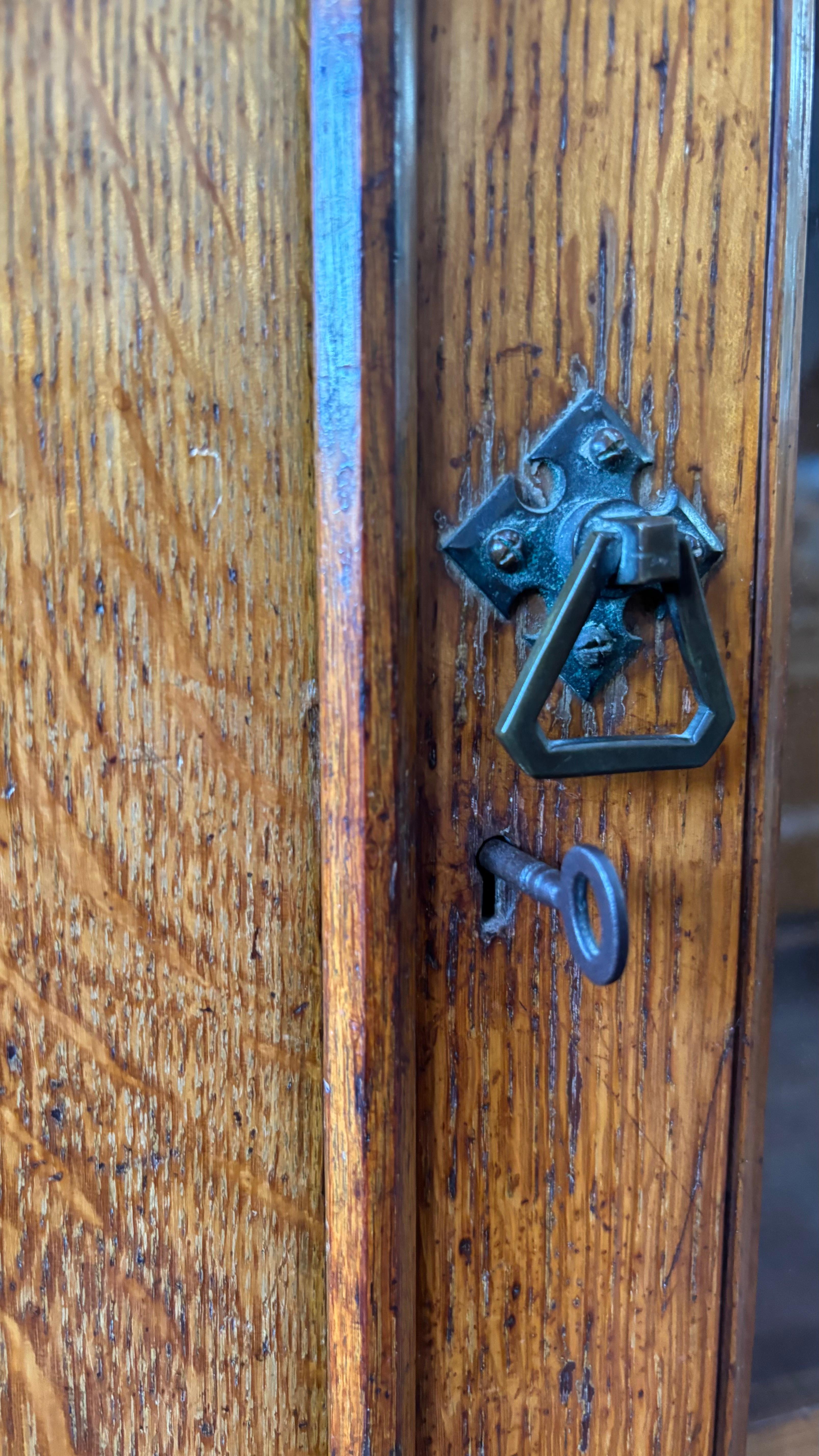 Glazed English Oak Display Bookcase Cabinet, c 1900 For Sale 1