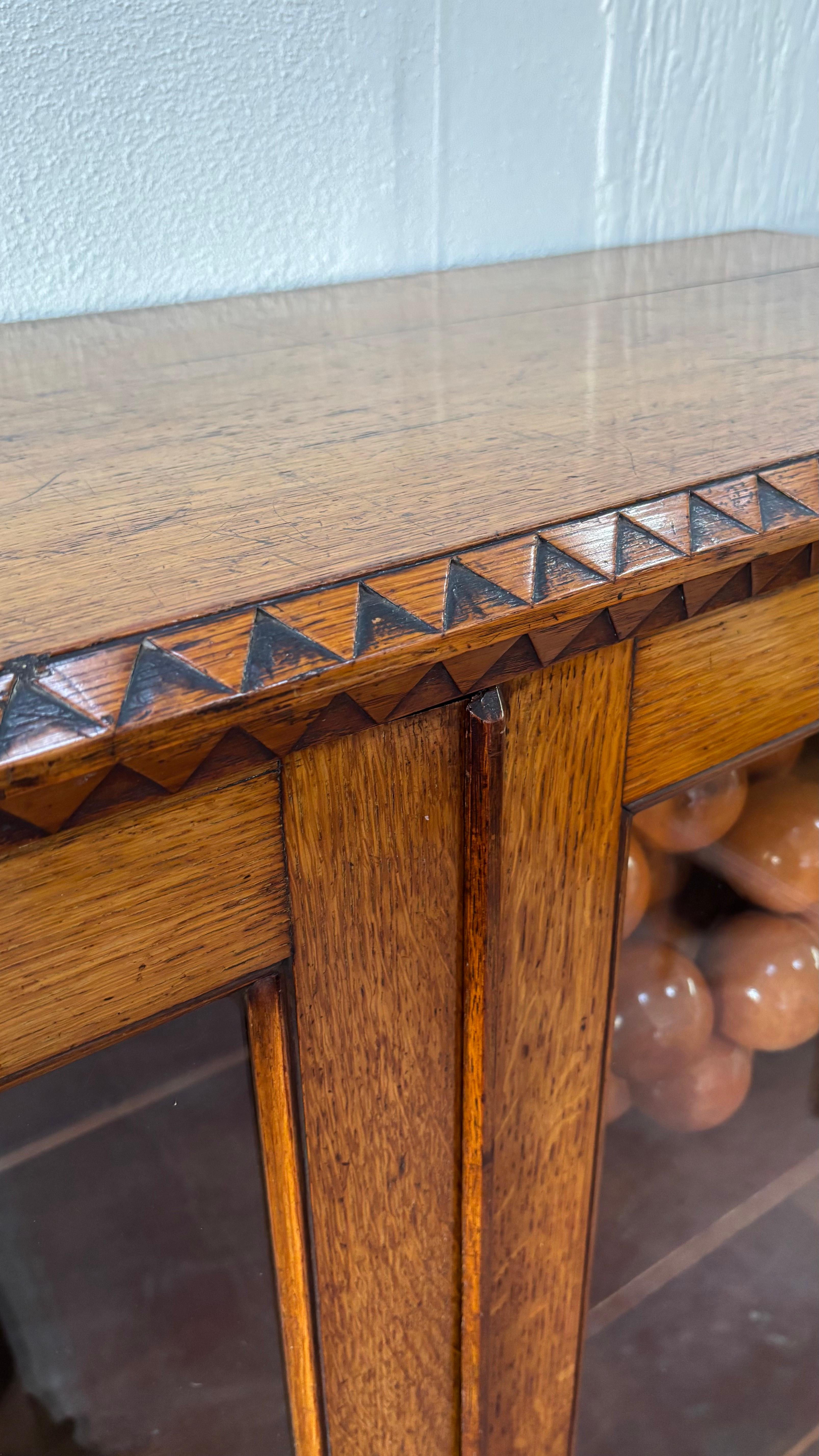 Glazed English Oak Display Bookcase Cabinet, c 1900 For Sale 4