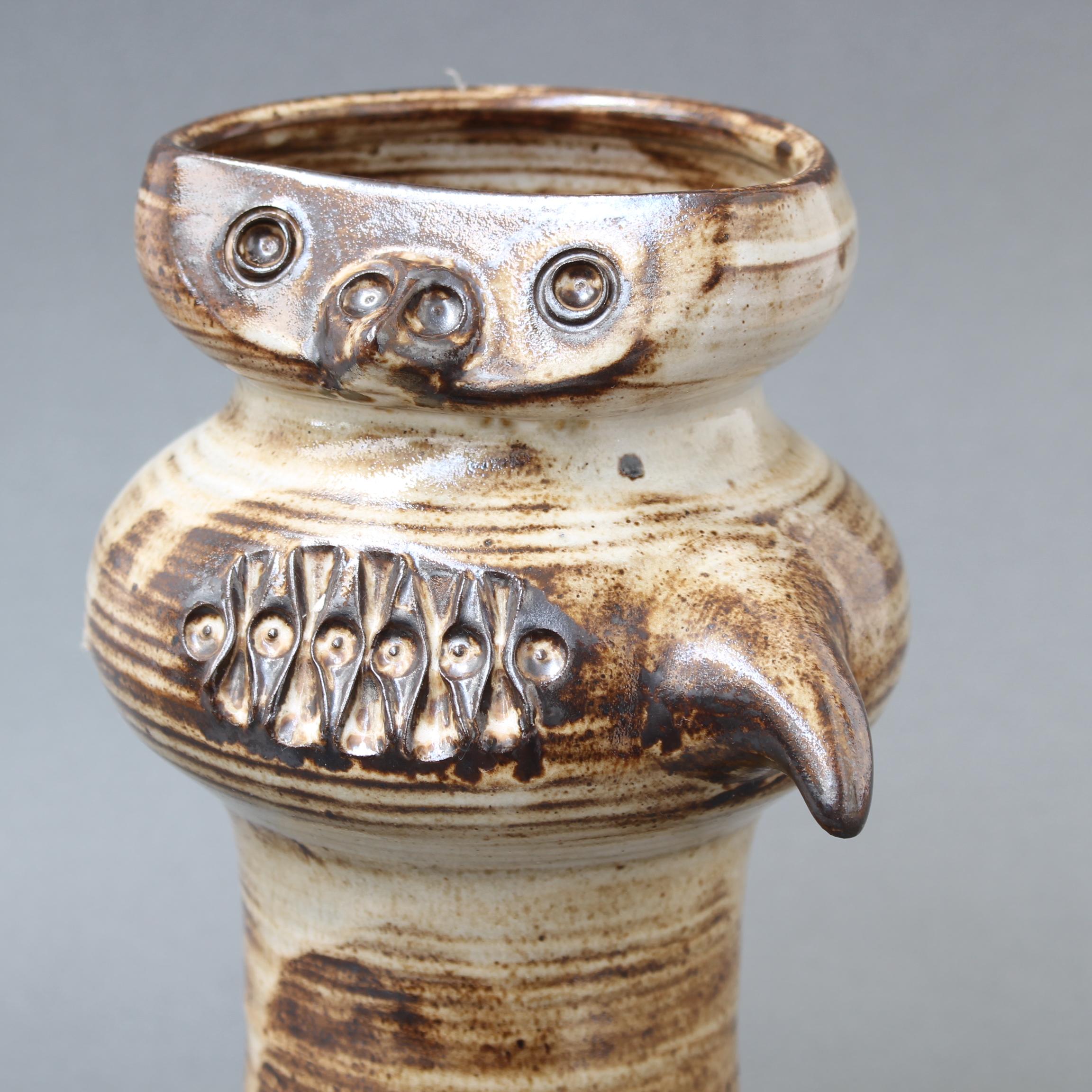 Glazed French Ceramic Stylised Owl Vase by Jacques Pouchain (circa 1960s) For Sale 3