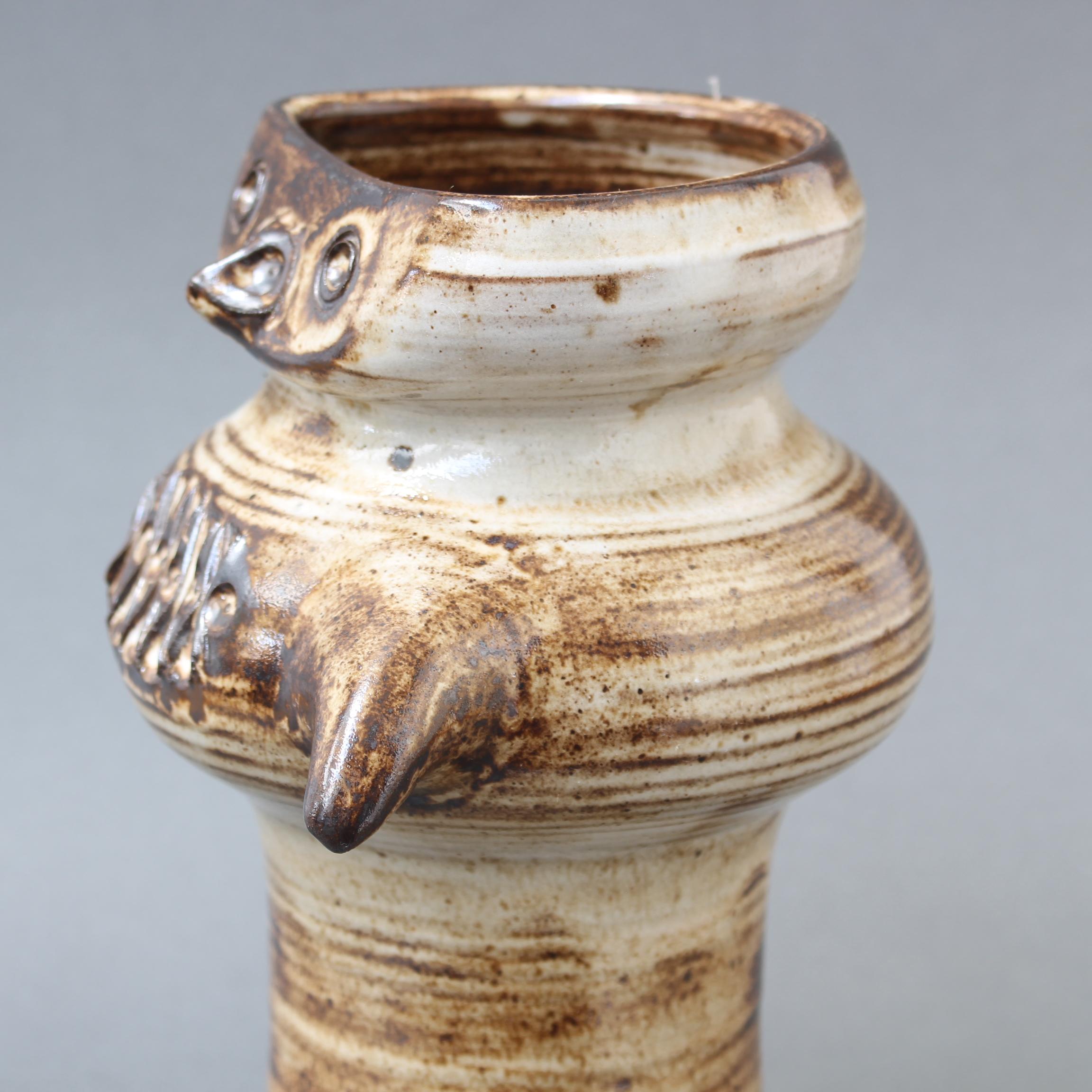 Glazed French Ceramic Stylised Owl Vase by Jacques Pouchain (circa 1960s) For Sale 4