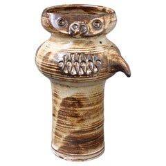 Glazed French Ceramic Stylised Owl Vase by Jacques Pouchain (circa 1960s)