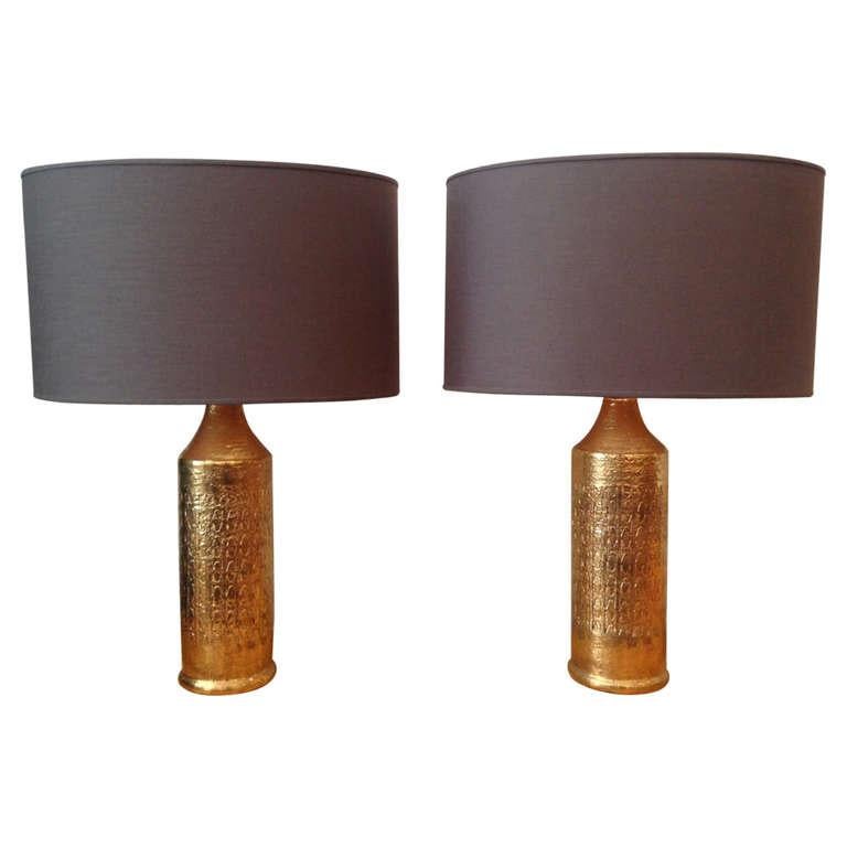 Swedish Glazed Gold Ceramic Lamps, Sweden, circa 1960 For Sale