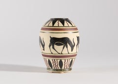 Glazed Grecian-style Vase with Goats, Ciboure Pottery, France, 1920s