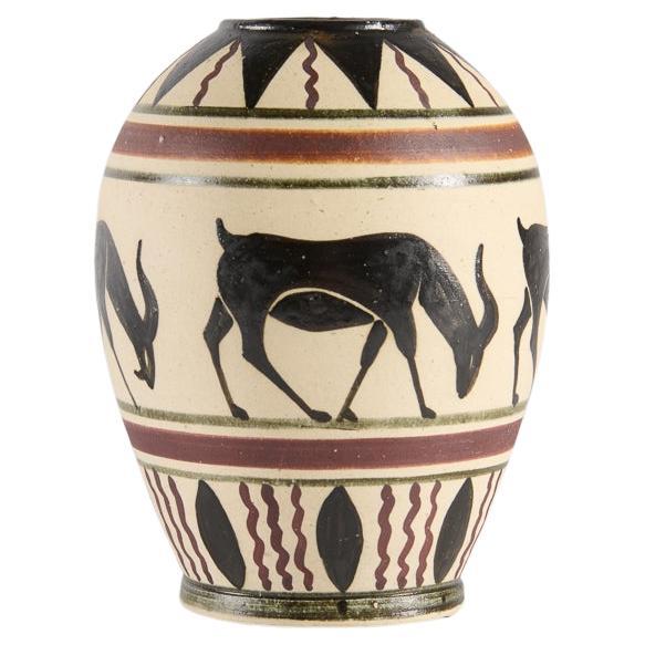 Glazed Grecian-style Vase with Goats, Ciboure Pottery, France, 1920s