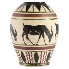 Glazed Grecian-style Vase with Goats, Ciboure Pottery, France, 1920s