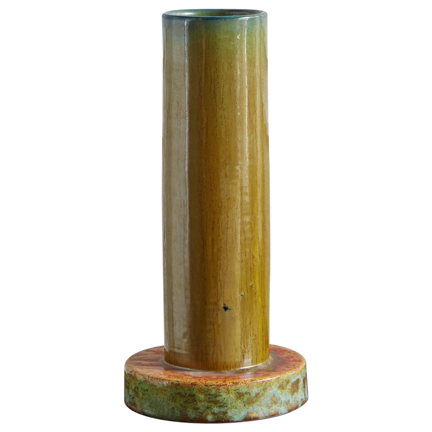 Glasierte grüne Keramikvase, Italien, 2004