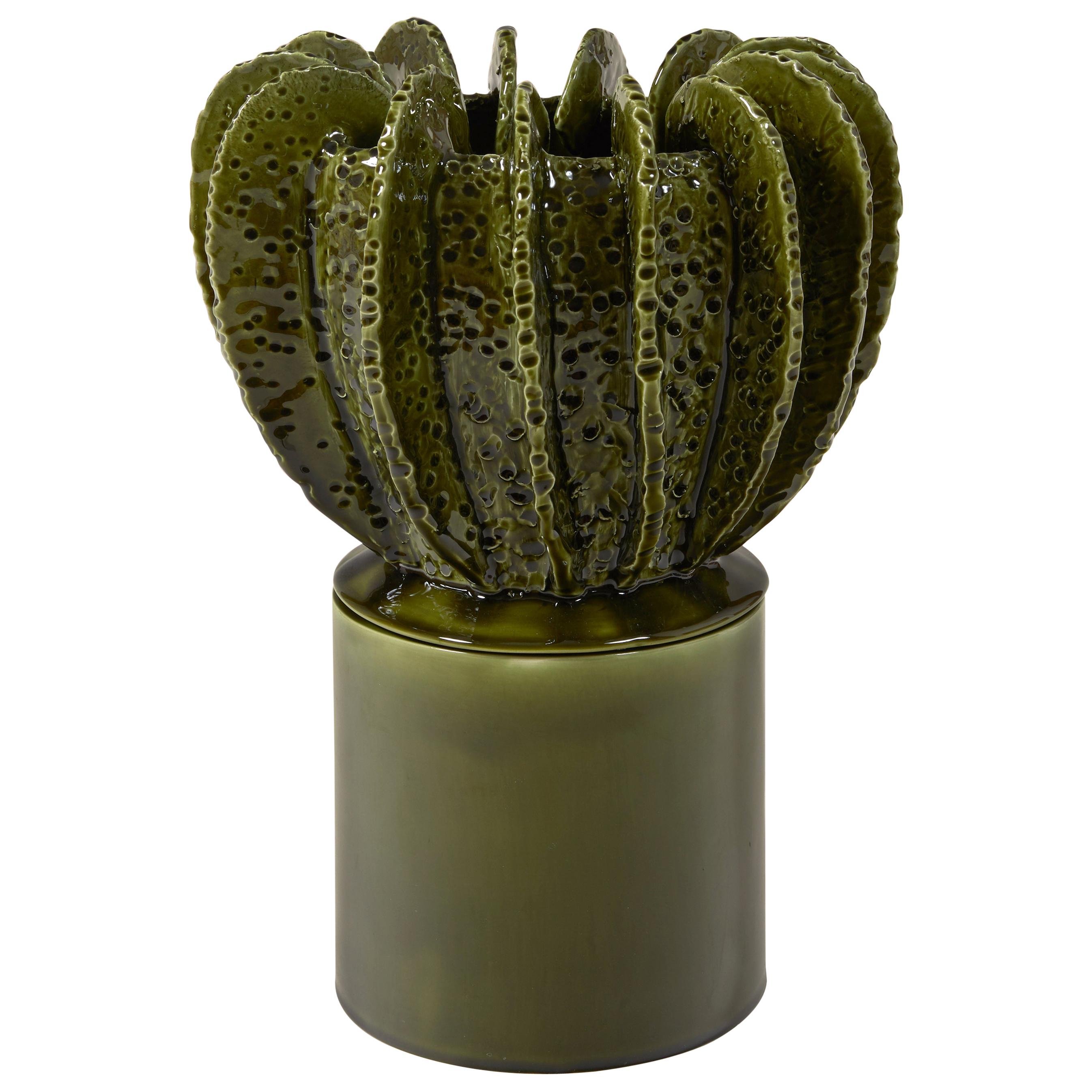 Glazed Green Large Candleholder with Sculpted Lid by Laura Gonzalez