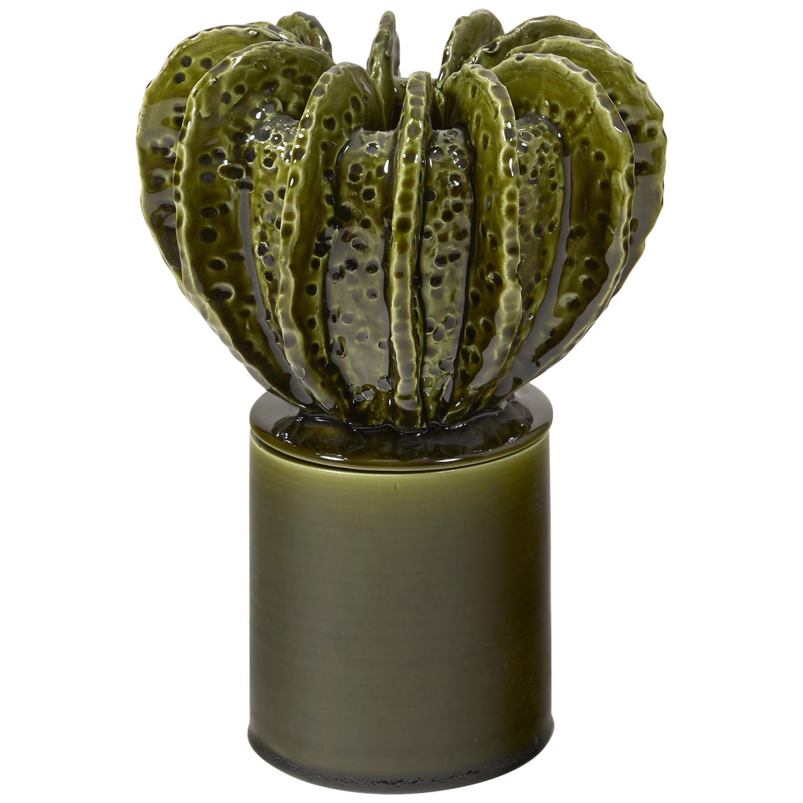 Glazed Green Medium Candleholder with Sculpted Lid by Laura Gonzalez