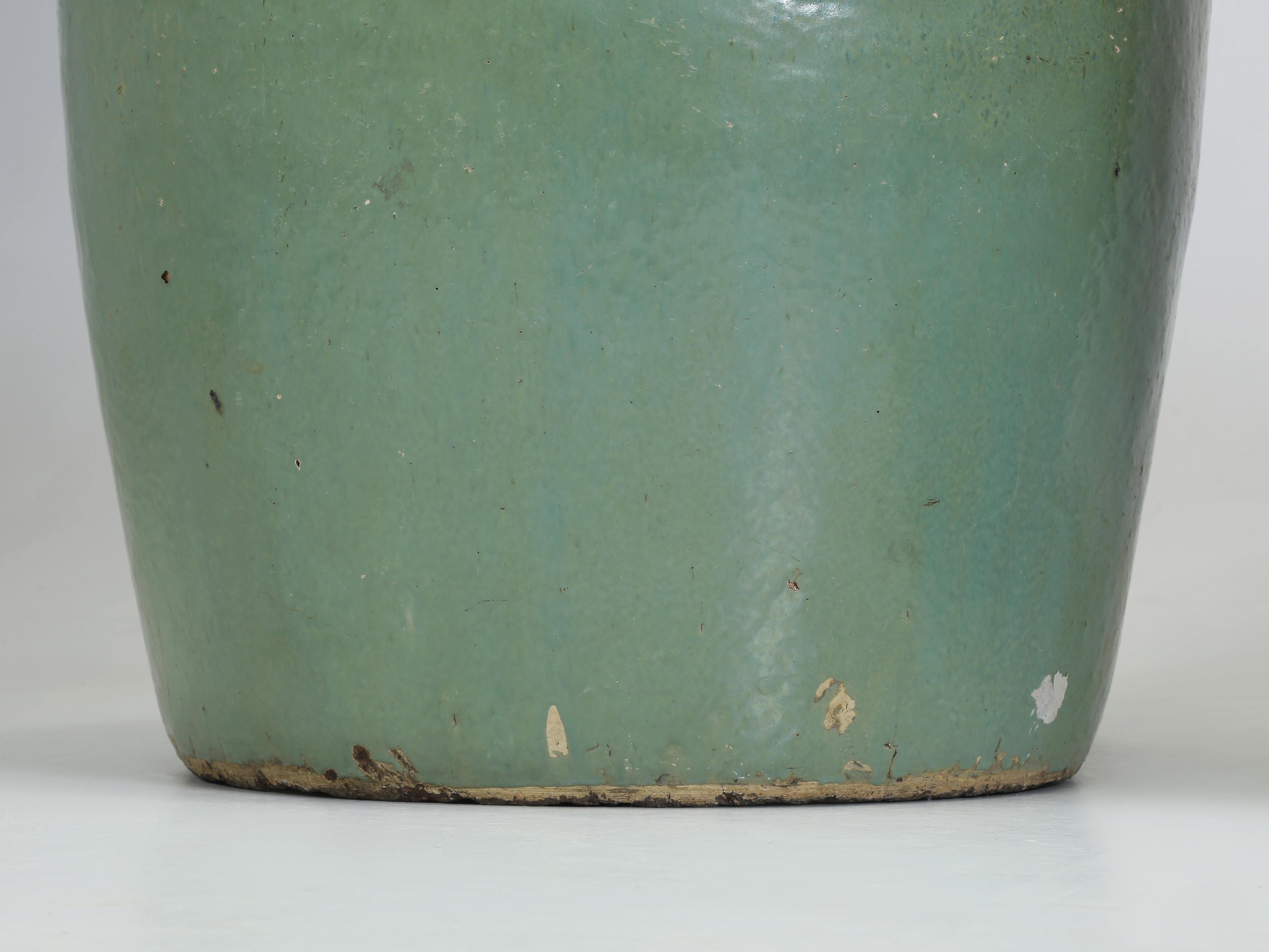 Glazed Green Vintage Garden Planters Imported from Ireland We'd call a Near Pair 6