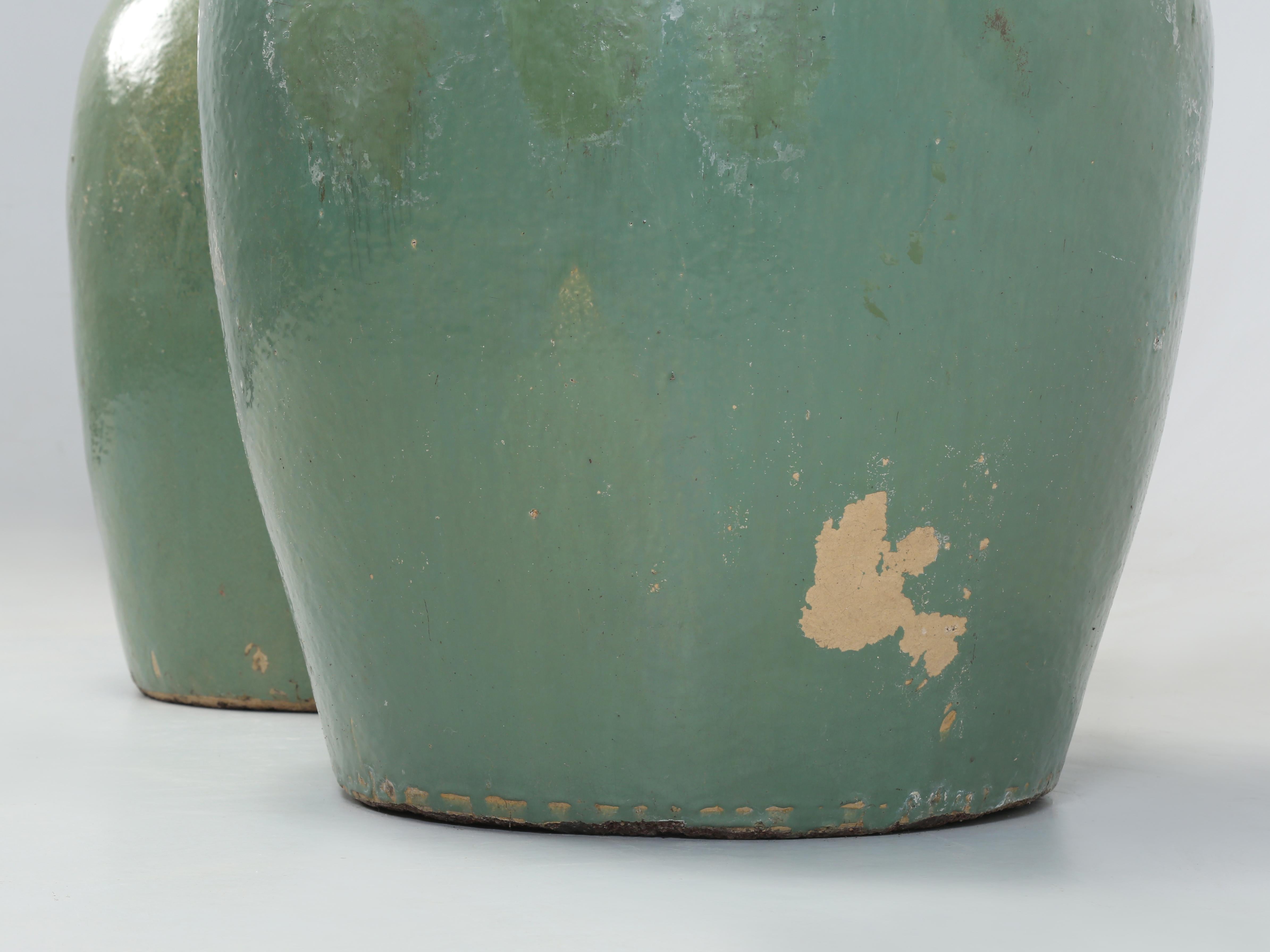 Glazed Green Vintage Garden Planters Imported from Ireland We'd call a Near Pair 12
