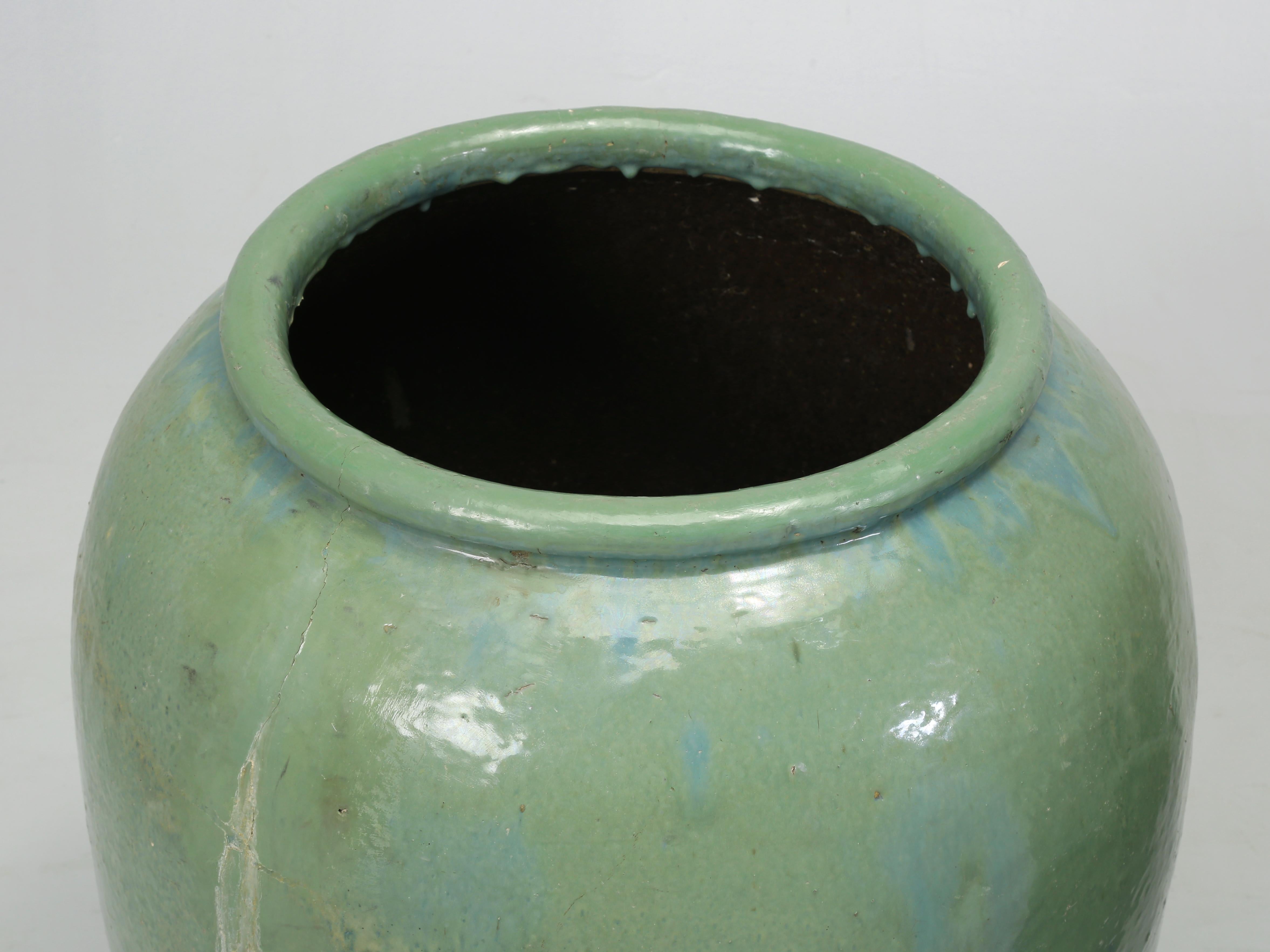 Terracotta Glazed Green Vintage Garden Planters Imported from Ireland We'd call a Near Pair