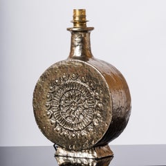 Glazed & Iridescent Ceramic Lamp with a Floral Pattern - France 1970's