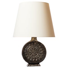 Glazed & Iridescent Ceramic Lamp with a Floral Pattern - France 1970's