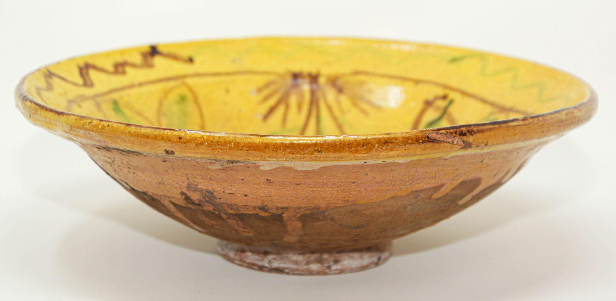 Moorish Glazed Islamic Hispano-Moresque Earthenware Dish Yellow Bowl For Sale