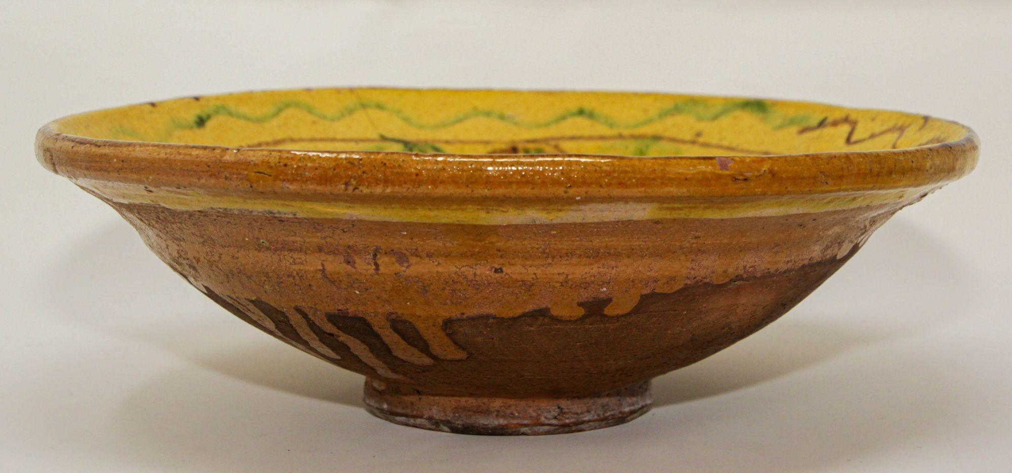 Spanish Glazed Islamic Hispano-Moresque Earthenware Dish Yellow Bowl For Sale