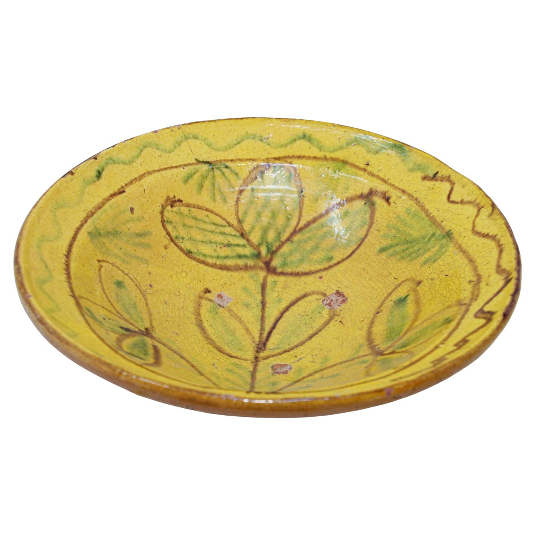 Glazed Islamic Hispano-Moresque Earthenware Dish Yellow Bowl For Sale