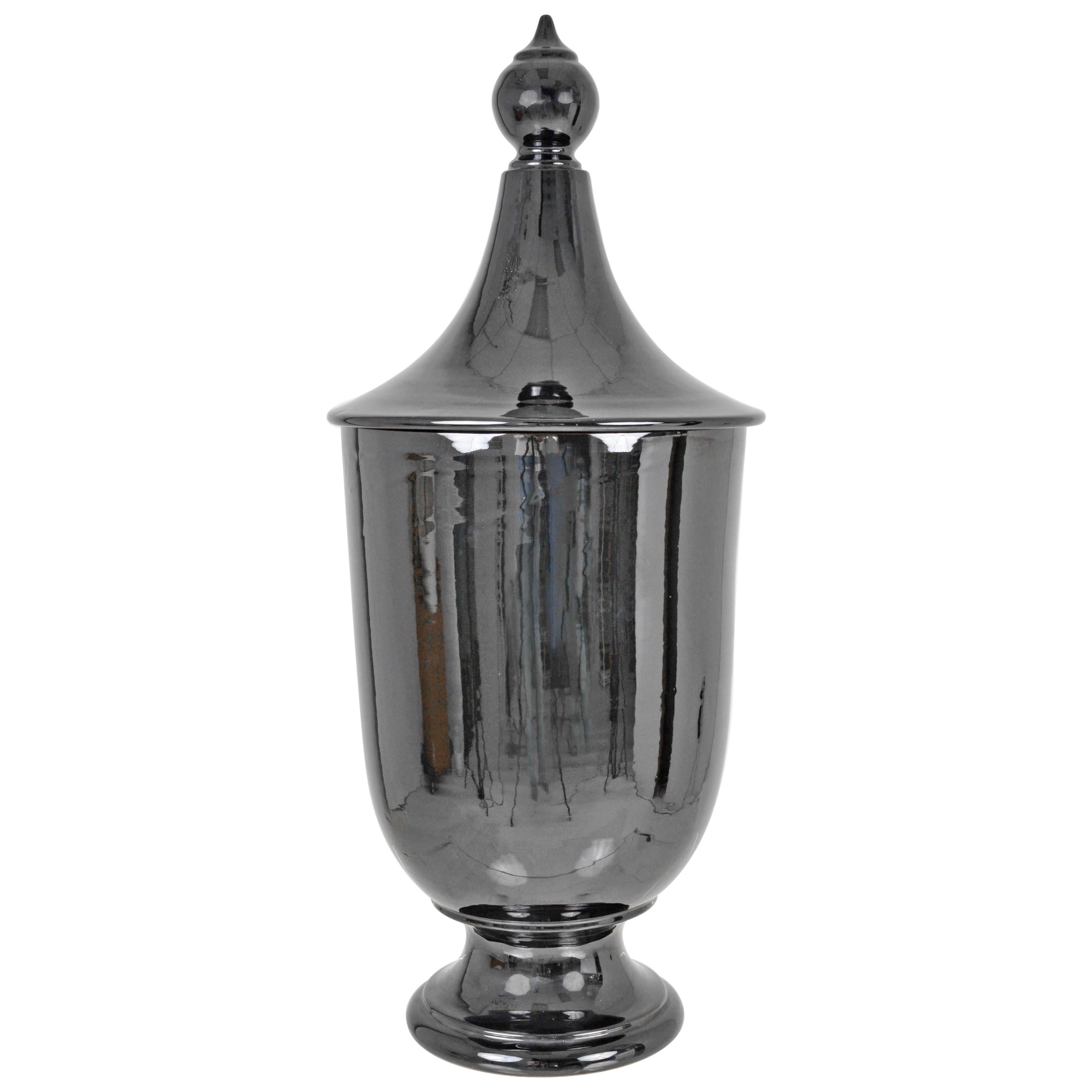 Glazed Italian Lidded Urn, Large Size