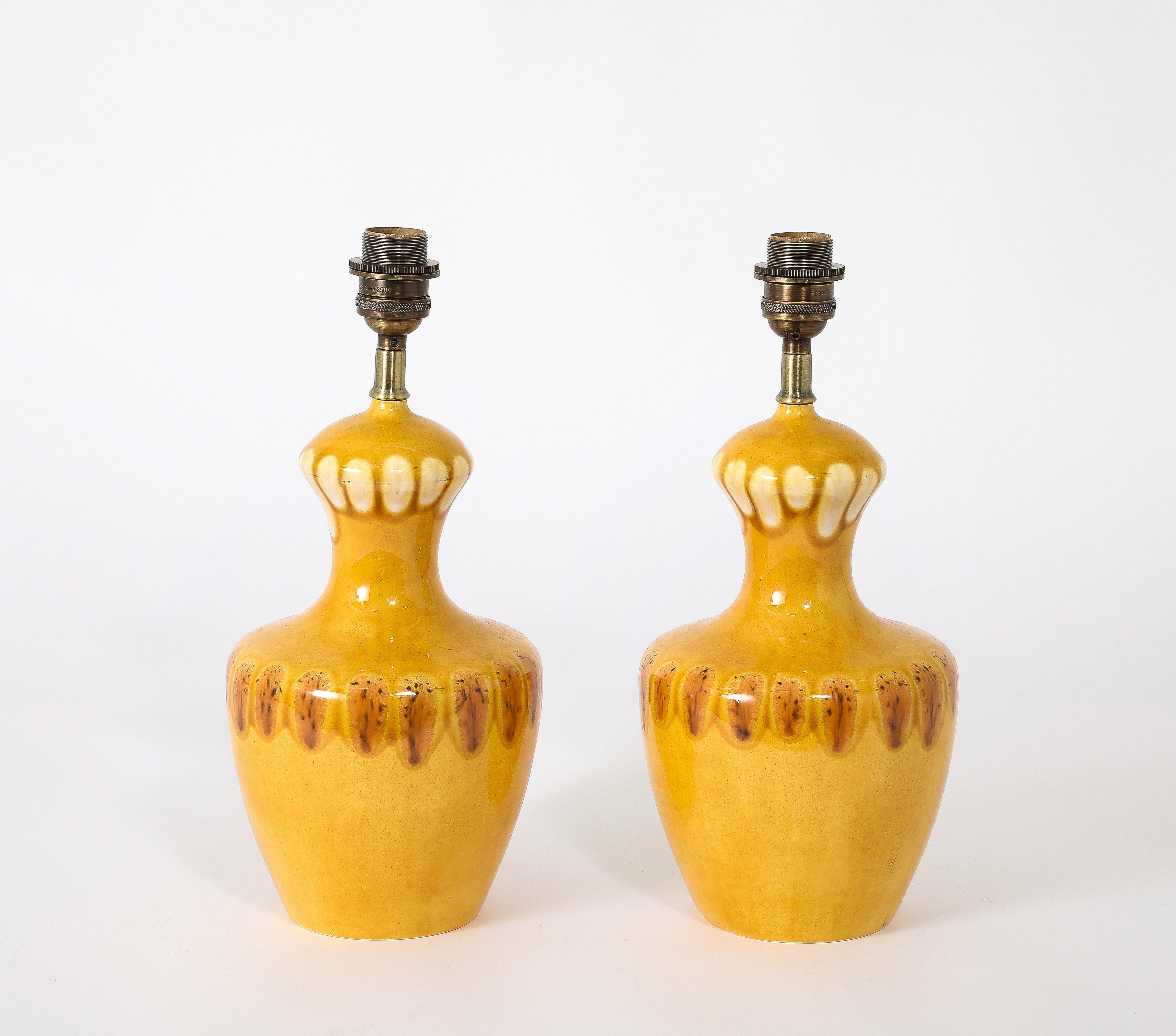 Glazed Italian Table Lamps, Italy 1950's In Good Condition For Sale In New York, NY