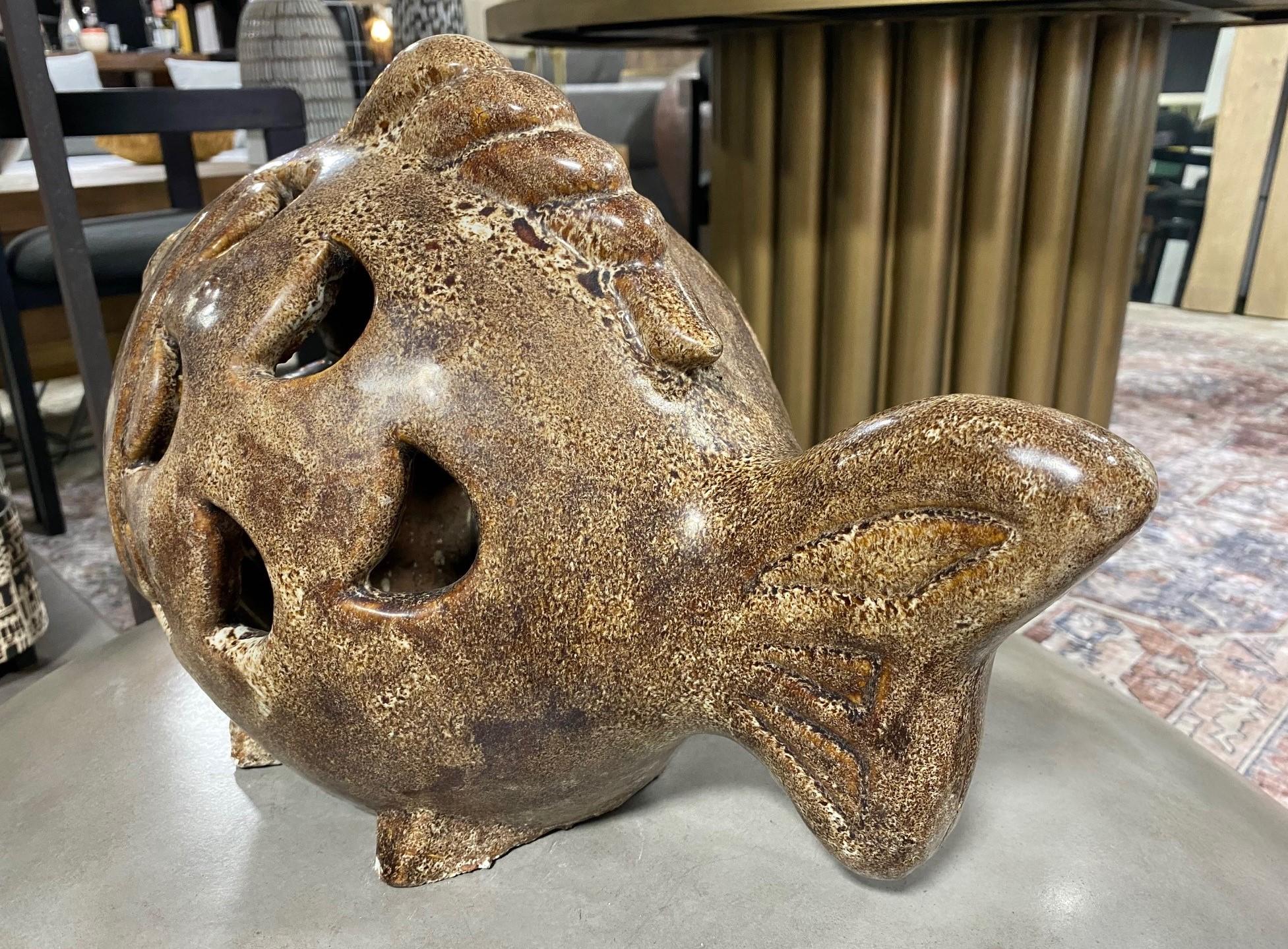Glazed Large Earthenware Pottery Ceramic Garden Fish Figure Sculpure 4