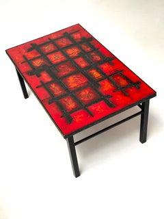 Glazed Lava Top Sofa Table by Cloutier's Studio, France, 1960