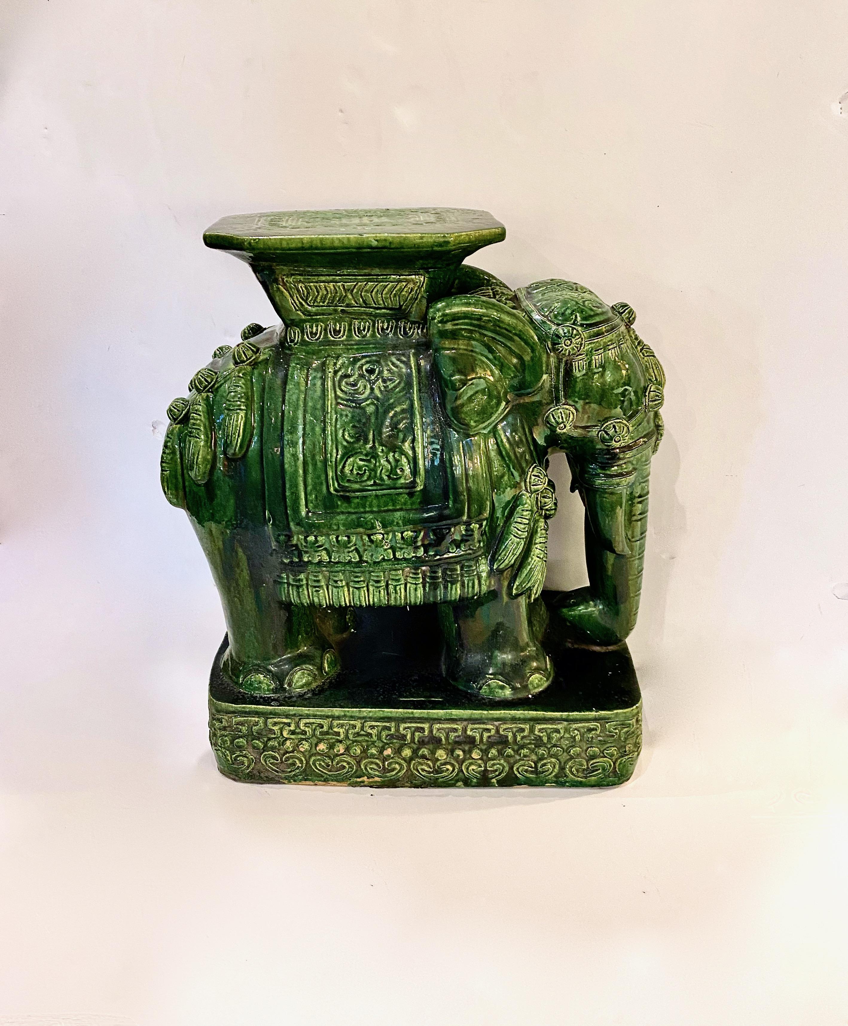 Chinoiserie Glazed Majolica Elephant Stool or Table, Mid-Century