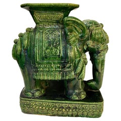 Glasierter Majolika-Elefantenhocker oder Tisch, Mid-Century