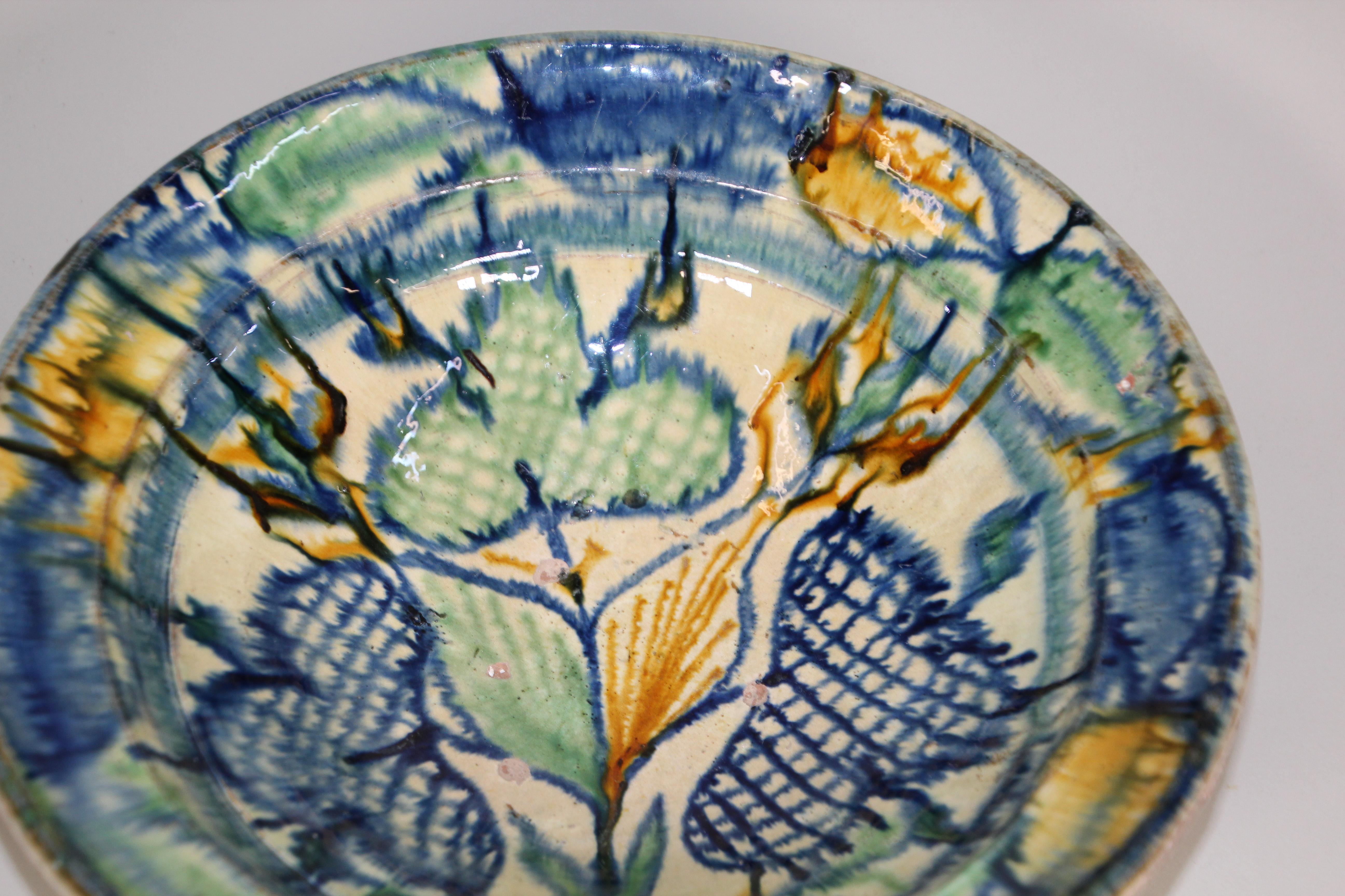 Hand-Painted Glazed Hispano-Moresque Earthenware Dish Bowl