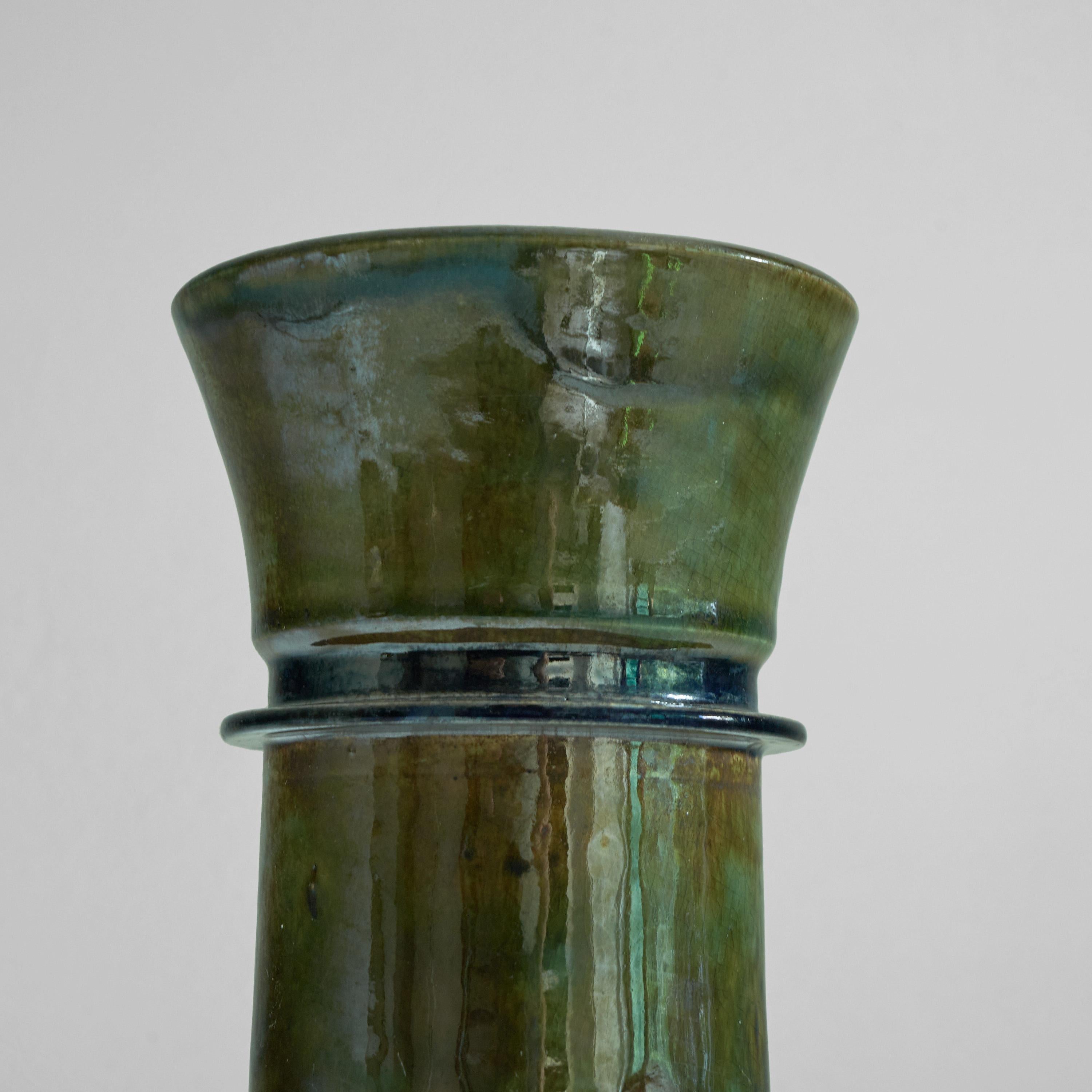 Mid-Century Modern Glazed Modernist Studio Pottery Vase in Green and Blue For Sale
