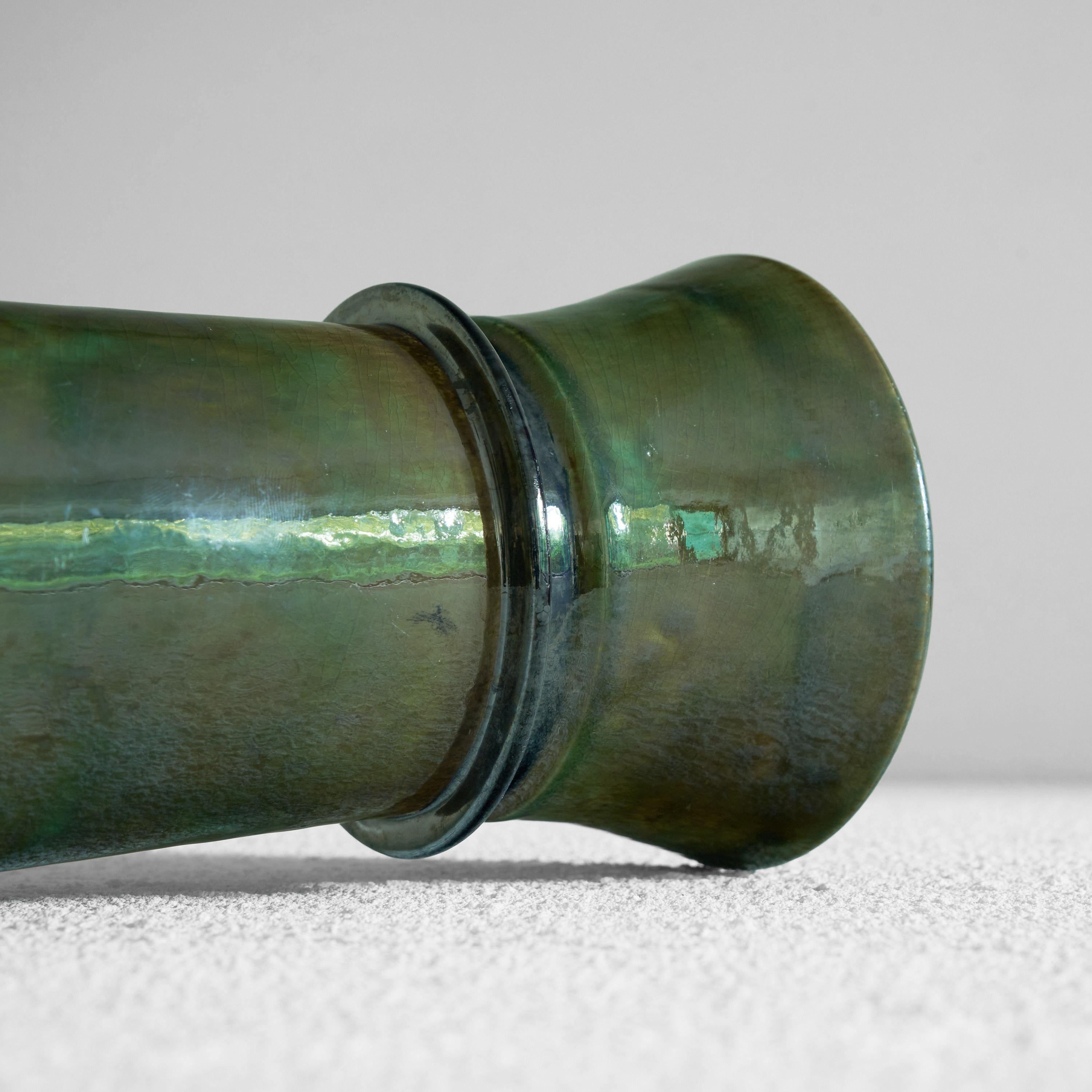Hand-Crafted Glazed Modernist Studio Pottery Vase in Green and Blue For Sale