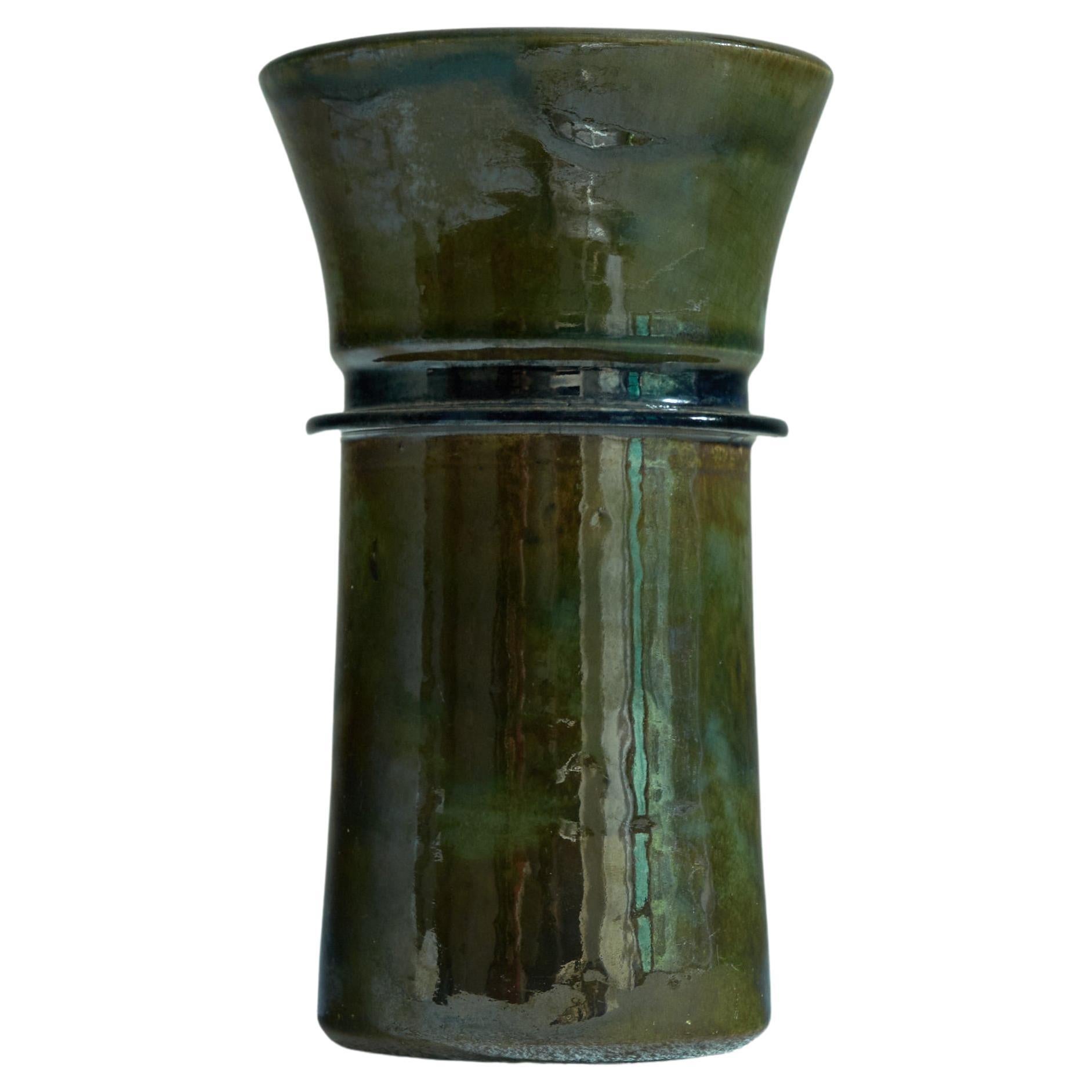 Glazed Modernist Studio Pottery Vase in Green and Blue For Sale