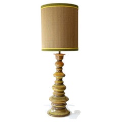 Retro Glazed Moss Green Brown Ceramic Floor lamp, New Silk Lampshade by Rene Houben